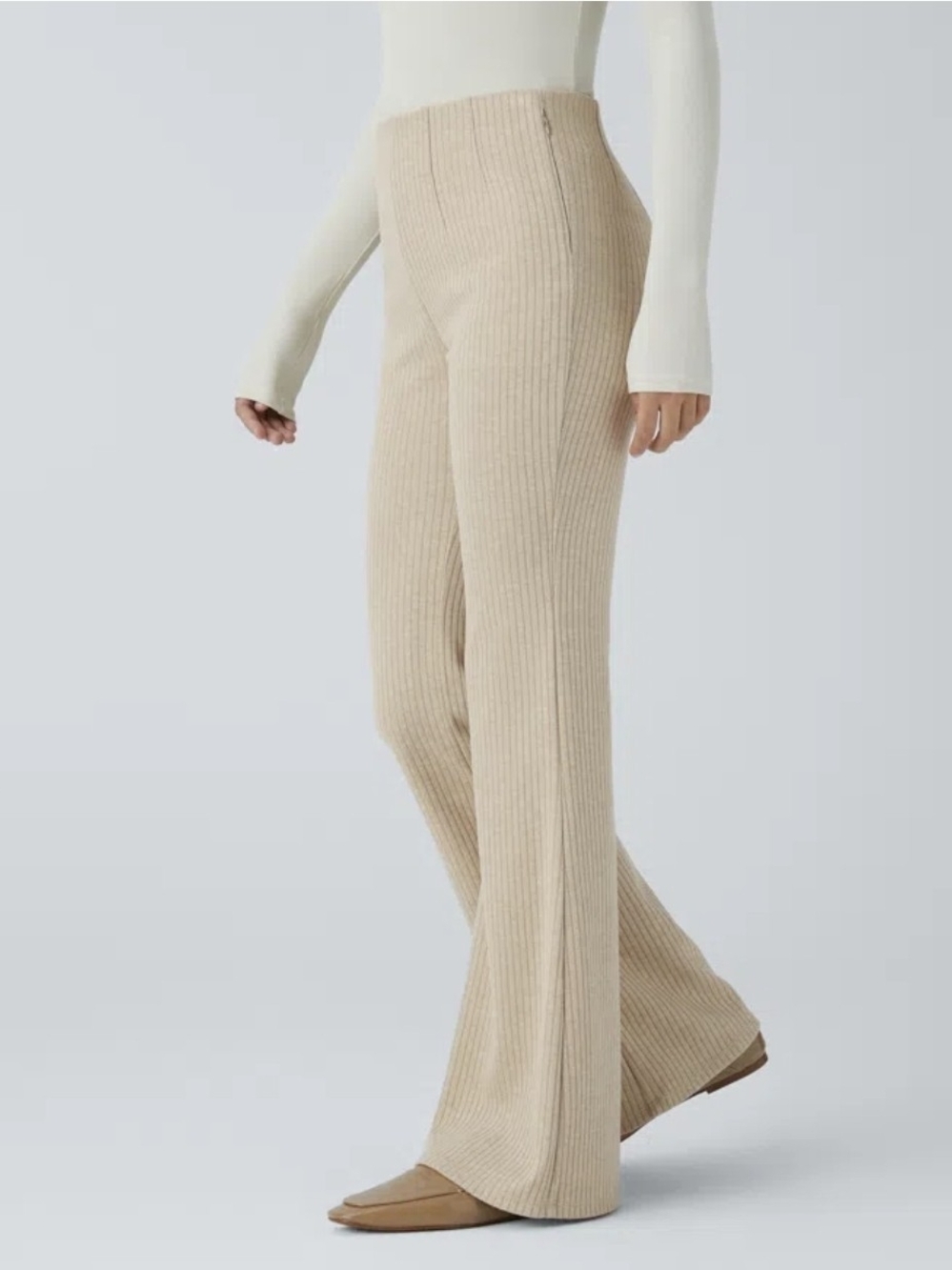 NWT Halara Ribbed Knit High Waisted Side Zipper Pocket Flare Pants Fog M Regular